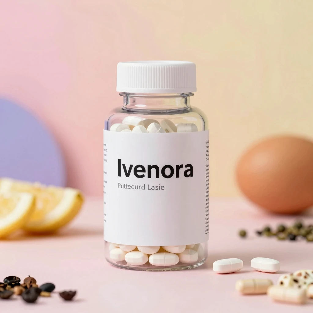 Ivenora dietary supplement bottle with soft gradient background